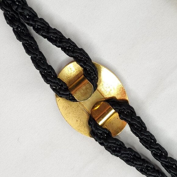 Vintage 80s Floral Cloisonne Belt Buckle Black Goldtone Rope Slide Pendant - Picture 6 of 6